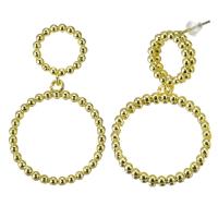 Brass Drop Earring, Round, gold color plated, for woman & hollow, 39mm 