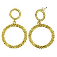 Brass Drop Earring, Round, gold color plated, for woman & hollow, 40mm 