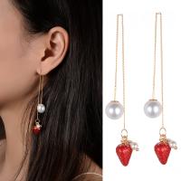Zinc Alloy Thread Through Earrings, with Plastic Pearl, fashion jewelry, red 