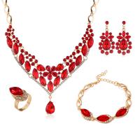 Fashion Zinc Alloy Jewelry Sets, finger ring & bracelet & earring & necklace, with Crystal, plated, 4 pieces & fashion jewelry & for woman Inch 