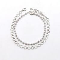 Brass Anklet, with Plastic Pearl, plated, for woman 
