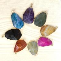 Mixed Agate Pendants, Natural Stone, with Zinc Alloy, Teardrop, gold color plated, Unisex & faceted, Random Color, 10- 