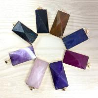 Mixed Agate Pendants, Natural Stone, with Zinc Alloy, Rectangle, gold color plated, Unisex & faceted, Random Color 