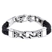 Men Bracelet, Titanium Steel, with Leather, plated, for man, black, 14mm Approx 8.46 Inch 