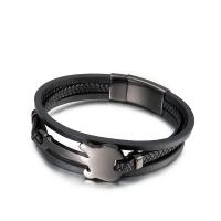 Men Bracelet, Titanium Steel, with Faux Leather, plated, for man 18mm Approx 8.22 Inch 