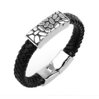 Men Bracelet, Titanium Steel, with Faux Leather, plated, for man, black Approx 8.85 Inch 