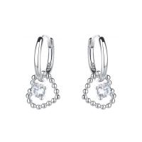 Huggie Hoop Drop Earring, Brass, platinum color plated, micro pave cubic zirconia & for woman, 16mm 