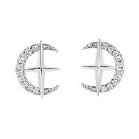 Cubic Zirconia Micro Pave Brass Earring, Moon, platinum color plated, micro pave cubic zirconia & for woman, 10mm 
