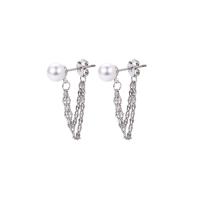 Brass Drop Earring, with Plastic Pearl, platinum color plated, for woman, 25mm 