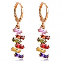 Huggie Hoop Drop Earring, Brass, with Cubic Zirconia, gold color plated, for woman, multi-colored, 30mm 