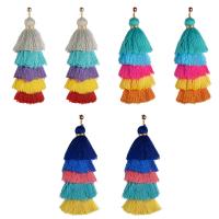 Fashion Tassel Earring, Zinc Alloy, with Cotton Thread, gold color plated, for woman 113mm 