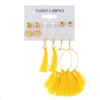 Zinc Alloy Earring Set, with Plastic Pearl, gold color plated, 6 pieces & for woman, yellow 