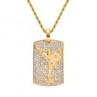 Titanium Steel Jewelry Necklace, with Cubic Zirconia, fashion jewelry & Unisex, golden 