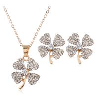Rhinestone Zinc Alloy Jewelry Set, earring & necklace, plated, fashion jewelry & for woman & with rhinestone .7 Inch 