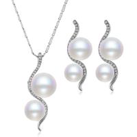 Conjuntos de joya de aleación de cinc de moda, aleación de zinc, pendiente & collar, con Perlas plásticas, chapado, Joyería & para mujer, Vendido por Set