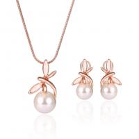 Fashion Zinc Alloy Jewelry Sets, earring & necklace, with Plastic Pearl, plated, fashion jewelry & for woman, rose gold color 
