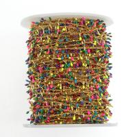 Edelstahl-Kettenschmuck, 304 Edelstahl, mit Kunststoffspule, goldfarben plattiert, Twist oval, farbenfroh, 1.2x0.5mm, 25m/Spule, verkauft von Spule