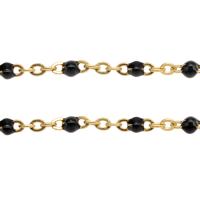 Stainless Steel Chain Jewelry, 304 Stainless Steel, with plastic spool, gold color plated, DIY & ball chain, black 