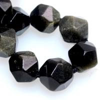 Gold Obsidian Beads, irregular, polished, DIY & faceted, black 