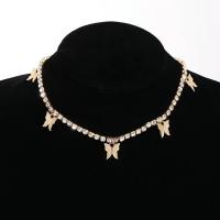 Rhinestone Zinc Alloy Necklace, with 2.56inch extender chain, Butterfly, plated, fashion jewelry & for woman .8 Inch 