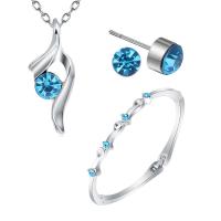 Rhinestone Zinc Alloy Jewelry Set, Stud Earring & bracelet & necklace, three pieces & fashion jewelry & for woman & with rhinestone 0.7cm 