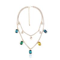 Fashion Multi Layer Necklace, Zinc Alloy, gold color plated, multilayer & for woman & with rhinestone, multi-colored 