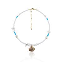 Shell Zinc Alloy Necklace, with Plastic Pearl, gold color plated, for woman, white .38 Inch 