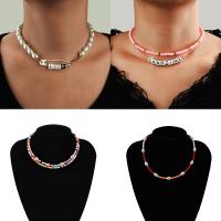 Plastic Pearl Necklace, Zinc Alloy, with Seedbead & Plastic Pearl, plated & for woman 