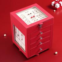 Multifunctional Jewelry Box, PU Leather, plated, portable & durable & hardwearing & dustproof, red 