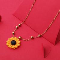 Stainless Steel Jewelry Necklace, with Resin, Flower, plated, fashion jewelry, gold 