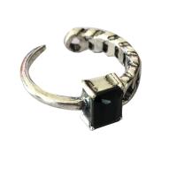 Горный хрусталь сплава цинка палец кольцо, цинковый сплав, плакирован серебром, Женский & со стразами, черный, не содержит никель, свинец, 7mm, внутренний диаметр:Приблизительно 16mm, продается PC