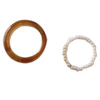 Harz Finger Ring, mit Kunststoff Perlen, 2 Stück & für Frau, keine, frei von Nickel, Blei & Kadmium, verkauft von setzen