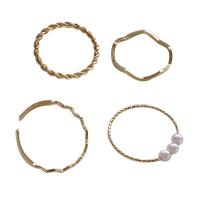 Zinc Alloy Ring Set, with Plastic Pearl, gold color plated, 4 pieces & for woman, nickel, lead & cadmium free 