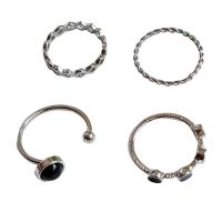 Zinc Alloy Ring Set, silver color plated, 4 pieces & for woman 