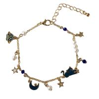 Enamel Zinc Alloy Bracelets, with Plastic Pearl, plated, for woman .28 Inch 
