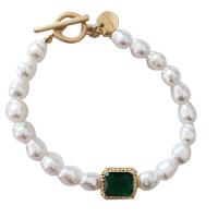 Plastic Pearl Bracelets, Zinc Alloy, with Plastic Pearl, gold color plated, for woman & with rhinestone, white .48 Inch 
