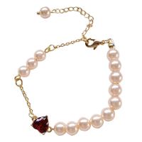Plastic Pearl Bracelets, Zinc Alloy, with Plastic Pearl, gold color plated, for woman & with rhinestone, white .87 Inch 