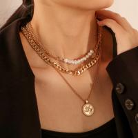 Mode-Multi-Layer-Halskette, Zinklegierung, mit Kunststoff Perlen, Modeschmuck & mehrschichtig, goldfarben, verkauft von Strang