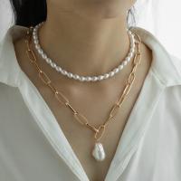 Mode-Multi-Layer-Halskette, Zinklegierung, mit Kunststoff Perlen, 2 Stück & Modeschmuck & unisex, goldfarben, verkauft von setzen