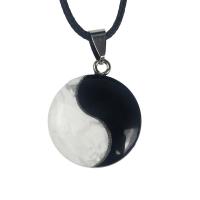Gemstone Jewelry Pendant, Black Agate, with Howlite, Flat Round, epoxy gel, DIY white and black, 25mm 
