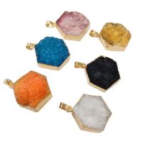 Ice Quartz Agate Pendants, with Brass, Hexagon, gold color plated, DIY 26mm 