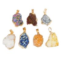 Ice Quartz Agate Pendants, with Brass, gold color plated, DIY 30-45mm 