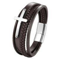316L Stainless Steel Bracelet, with Leather, plated & for man 