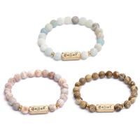 Gemstone Bracelets, Natural Stone, with Zinc Alloy, gold color plated, for woman .4 Inch 