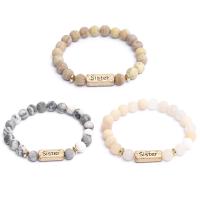 Gemstone Bracelets, Natural Stone, with Zinc Alloy, gold color plated, Unisex .16 Inch 