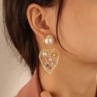Zinc Alloy Drop Earring, with Plastic Pearl, fashion jewelry, golden, nickel & cadmium free 