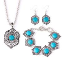 Turquoise Zinc Alloy Jewelry Sets, bracelet & earring & necklace, with turquoise, three pieces & fashion jewelry, turquoise blue 
