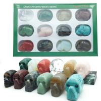 Gemstone Decoration, Natural Stone, Skull, Carved, 12 pieces & Paper box package & polished, mixed colors 