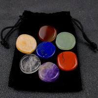 Gemstone Decoration, Natural Stone, with Velveteen, Flat Round, 7 pieces & with packing bag, mixed colors, 20-22mm 