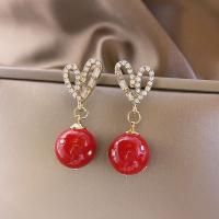 Zinc Alloy Rhinestone Drop Earring, fashion jewelry & with rhinestone, red 